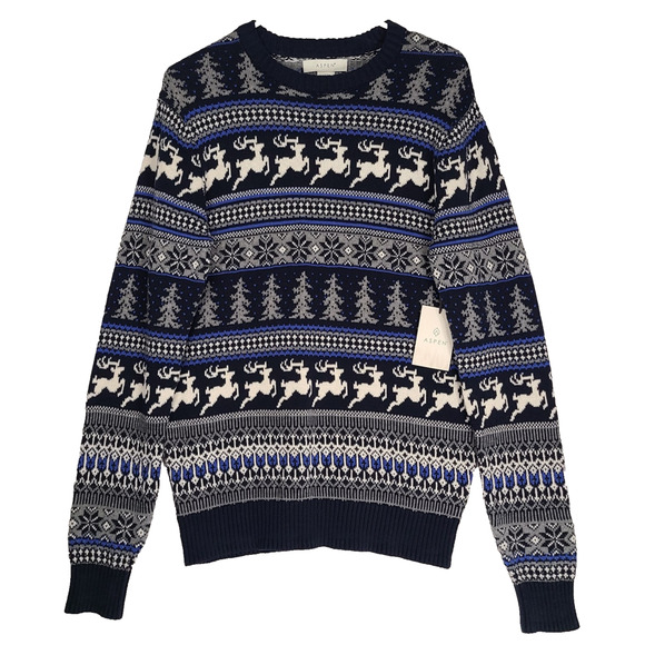 ASPEN Fair Isle Sweater Men Small Reindeer Snowflake Christmas Holiday Skiing - Picture 1 of 13
